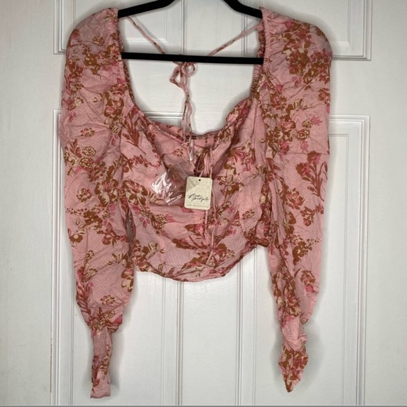 NWT Free People Hilary Pink & Floral Printed Long Sleeve Boho Top - Picture 7 of 8